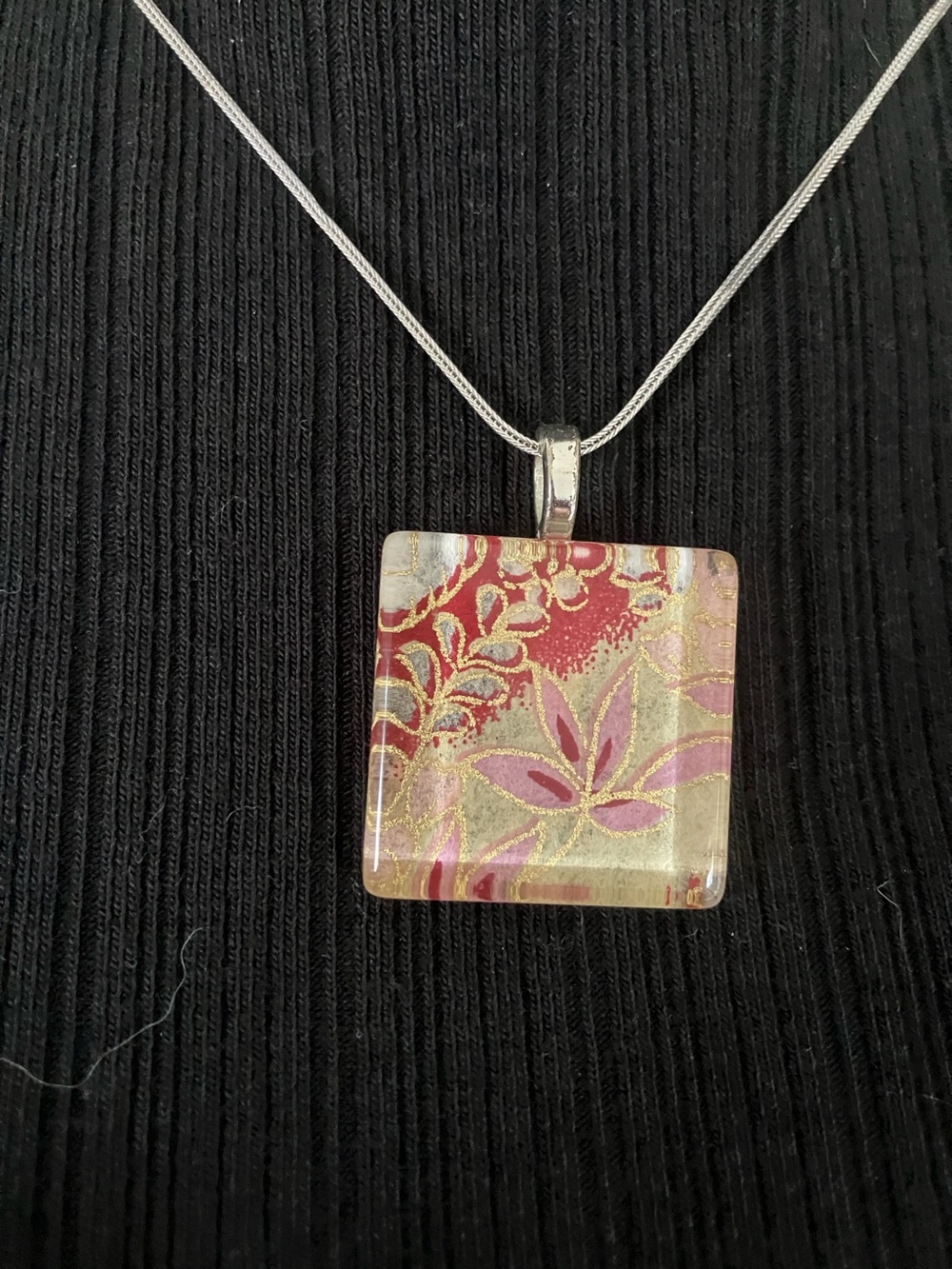 Handcrafted Pink and Gold Floral Pendant Necklace